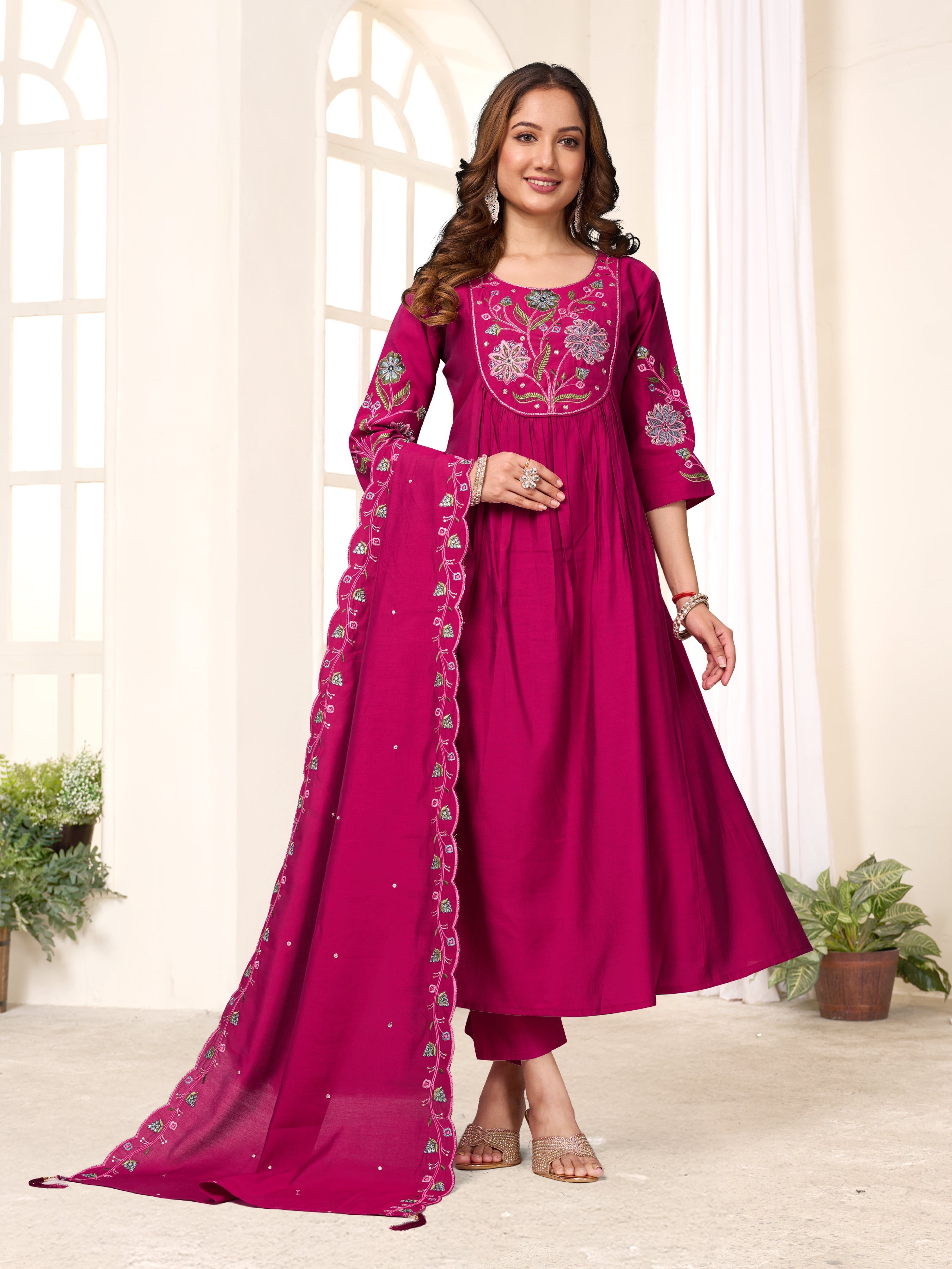Pramukh Fab Rani Pink Color Viscose Roman Silk Kurta Set - Distacart