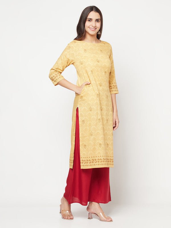 Aniyah Rayon Digital Screen Printed Golden Beige Straight Kurta