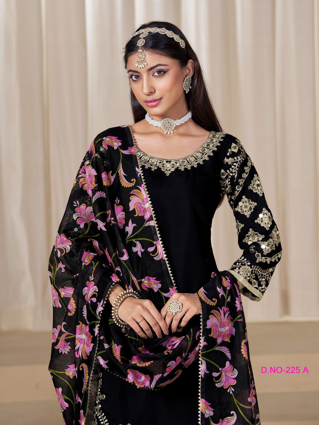 Anaita Black Premium Embroidered Roman Silk Salwar Suit - Distacart