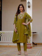 Pramukh Fab Mehendi Green Color Viscose Mango Silk Kurta Set - Distacart