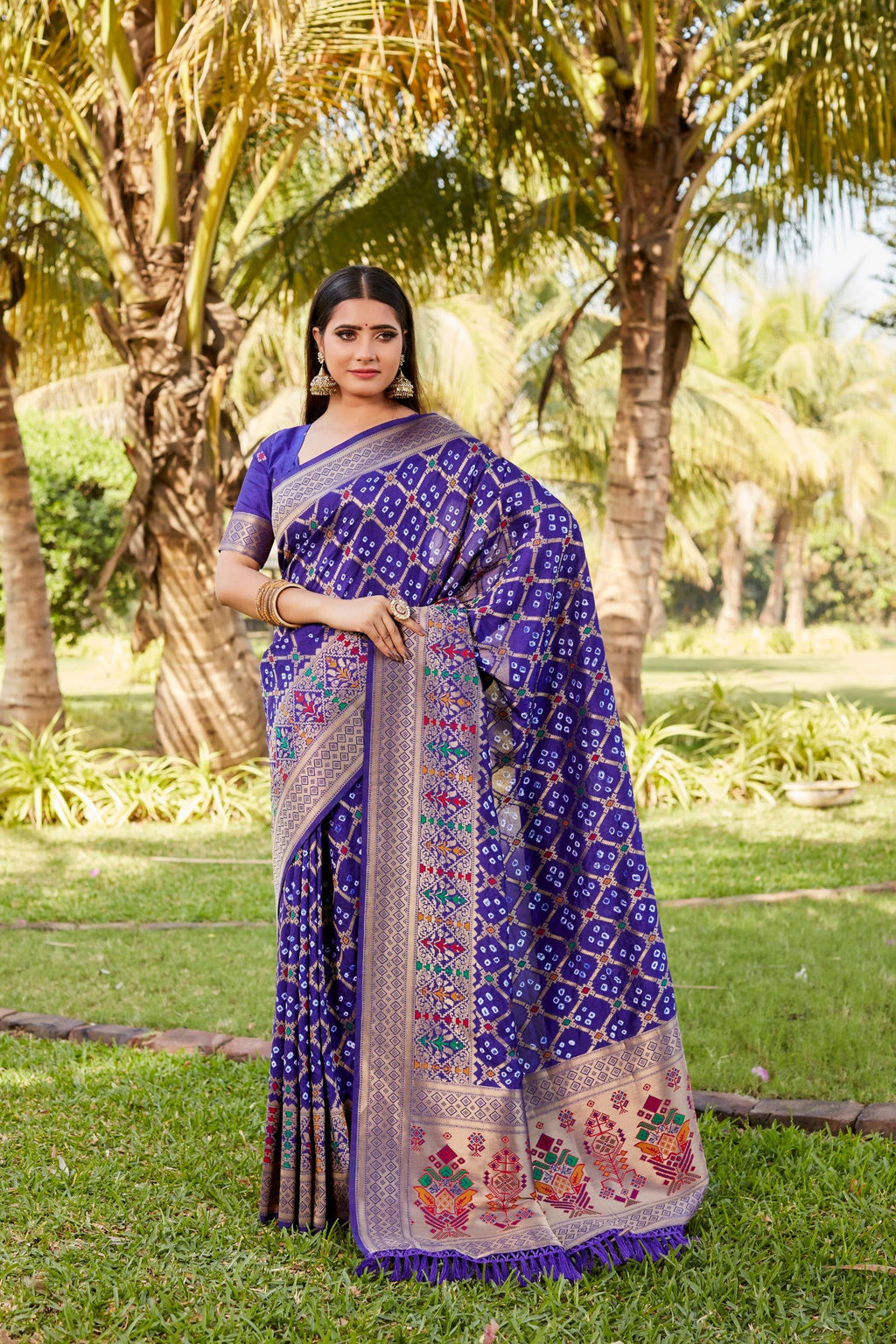 Anaita Violet Woven Design Pure Gharchola Bandhej Silk Saree With Blouse - Distacart
