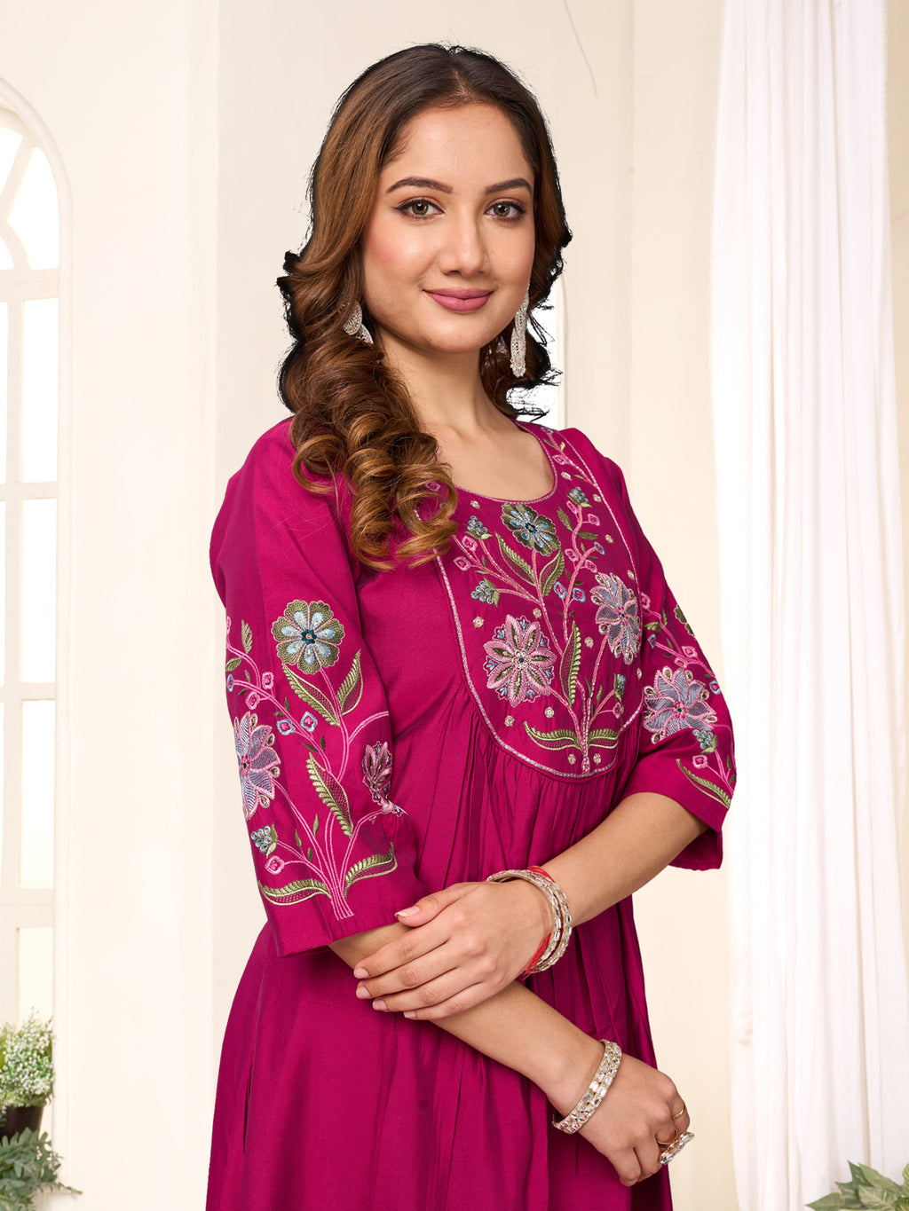 Pramukh Fab Rani Pink Color Viscose Roman Silk Kurta Set - Distacart