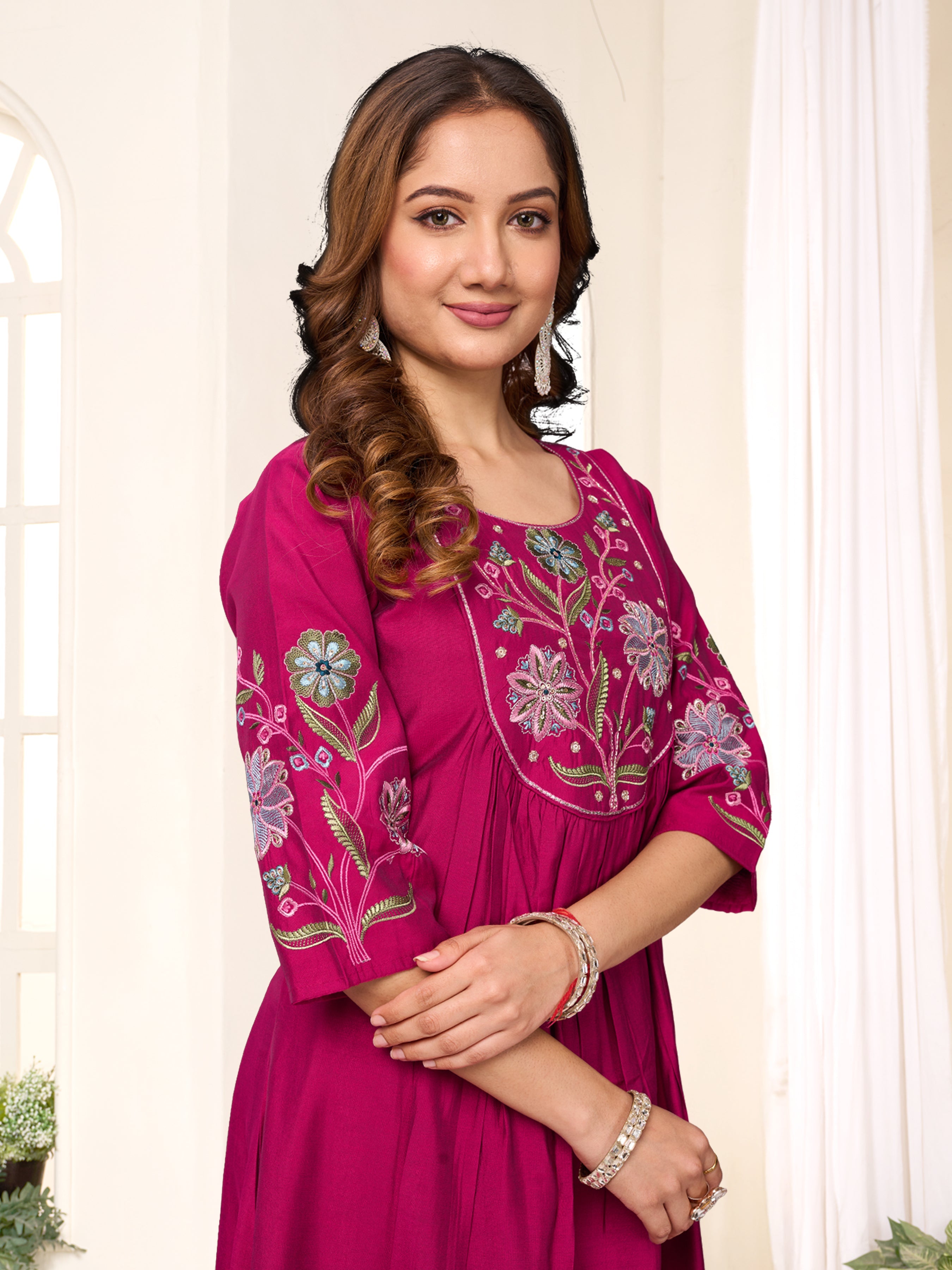 Pramukh Fab Rani Pink Color Viscose Roman Silk Kurta Set - Distacart