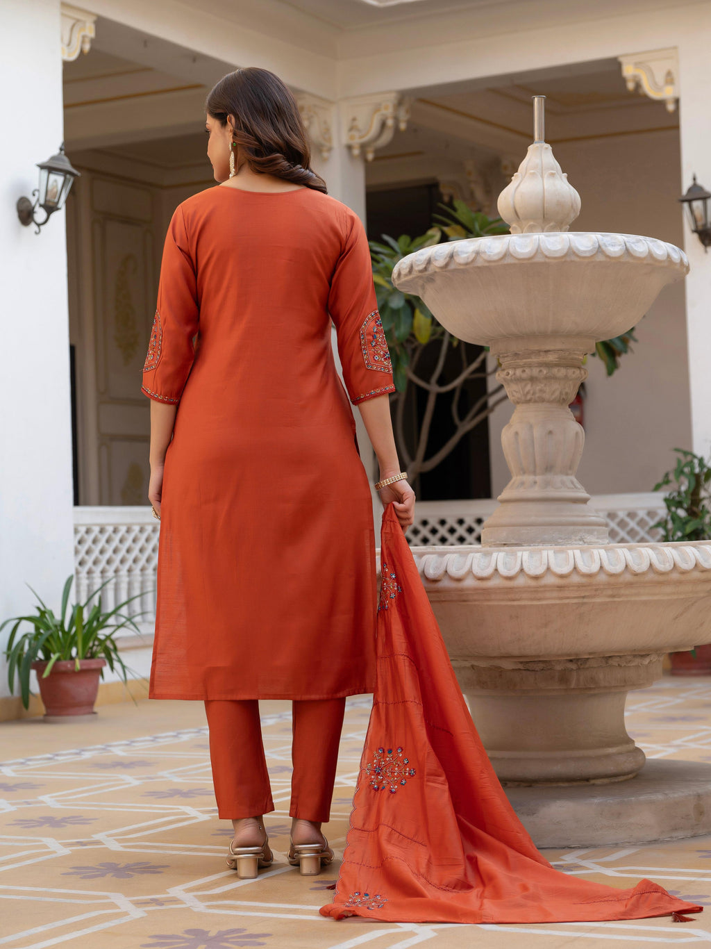 Pramukh Fab Orange Color Viscose Mango Silk Kurta Set - Distacart