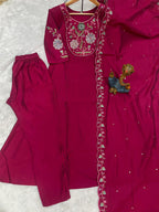 Pramukh Fab Rani Pink Color Viscose Roman Silk Kurta Set - Distacart