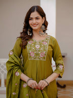 Pramukh Fab Mehendi Green Color Viscose Mango Silk Kurta Set - Distacart