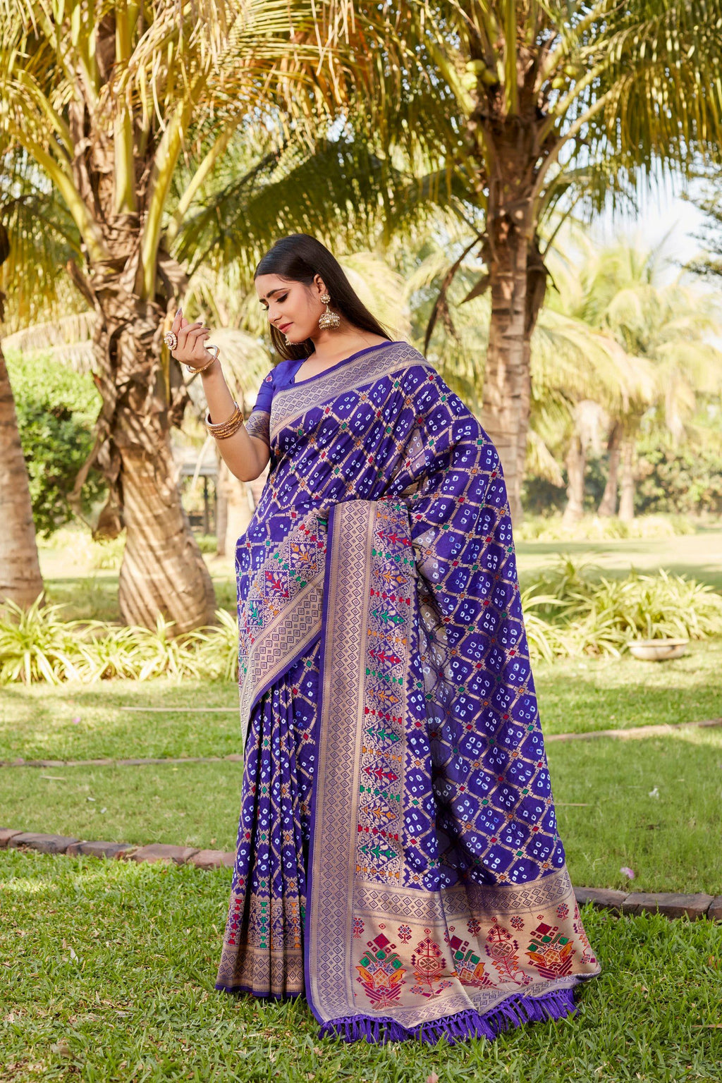 Anaita Violet Woven Design Pure Gharchola Bandhej Silk Saree With Blouse - Distacart