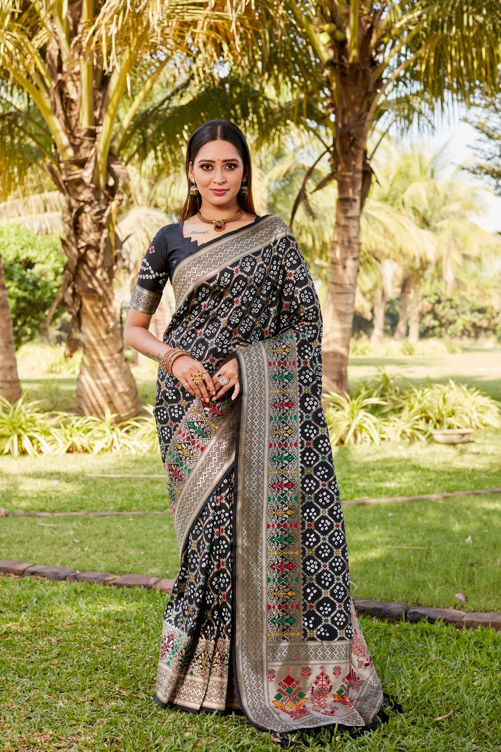 Anaita Black Woven Design Pure Gharchola Bandhej Silk Saree With Blouse - Distacart