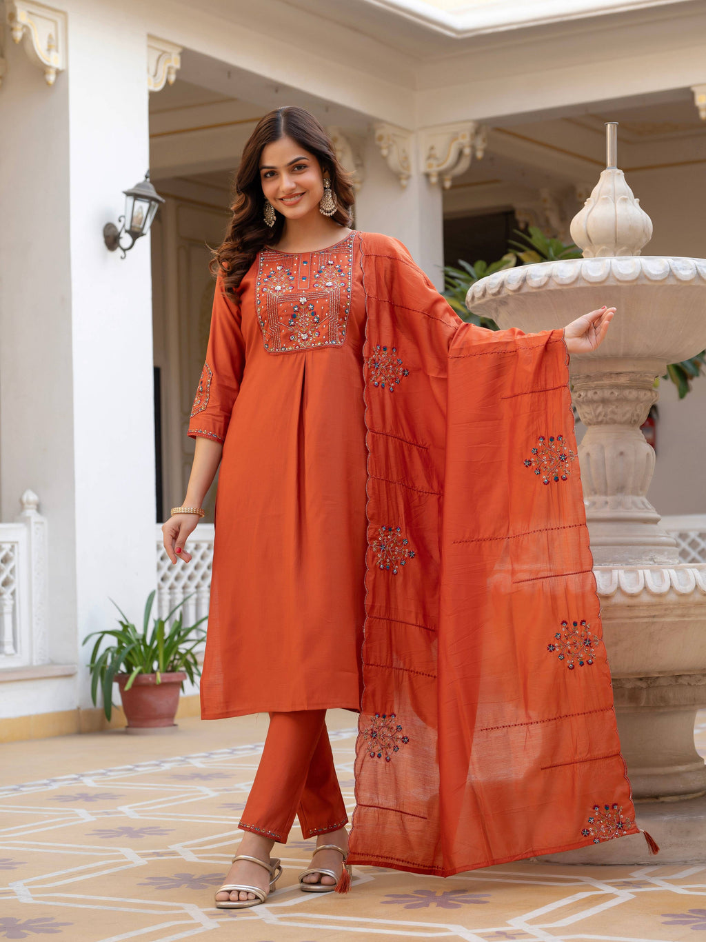 Pramukh Fab Orange Color Viscose Mango Silk Kurta Set - Distacart