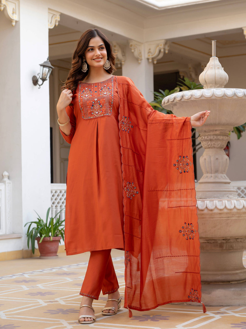 Pramukh Fab Orange Color Viscose Mango Silk Kurta Set - Distacart
