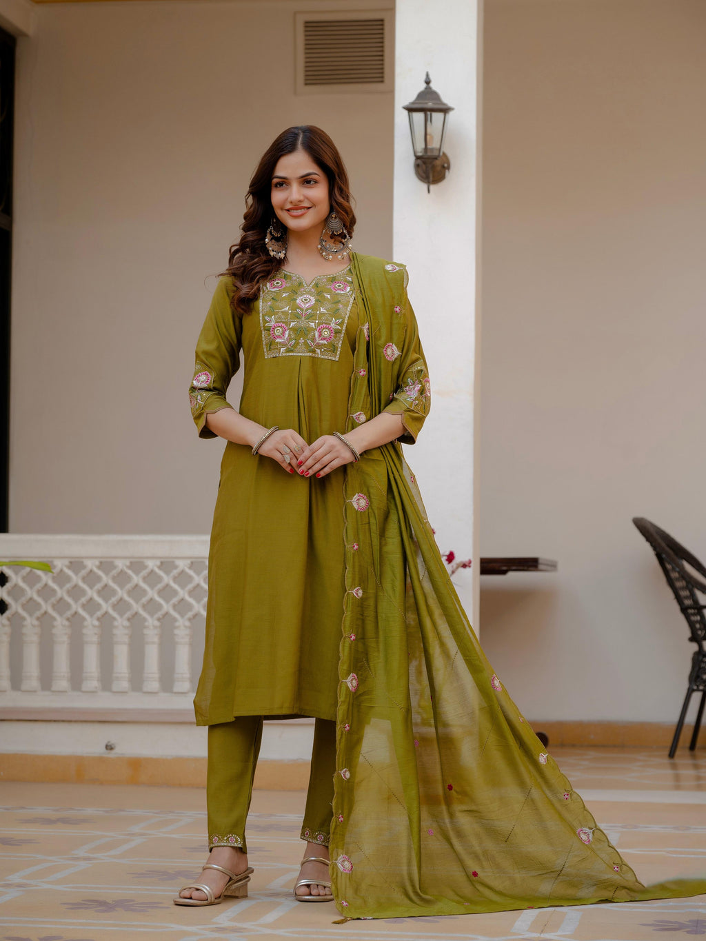 Pramukh Fab Mehendi Green Color Viscose Mango Silk Kurta Set - Distacart