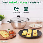 The Indus Valley 8 Pit Tri-Steel Multi Pot Premium Stainless Steel Idli/ Dhokla/ Momo Maker/ Veg Steaming Set, Tri-ply Induction Bottom, 5 Plates, 3L