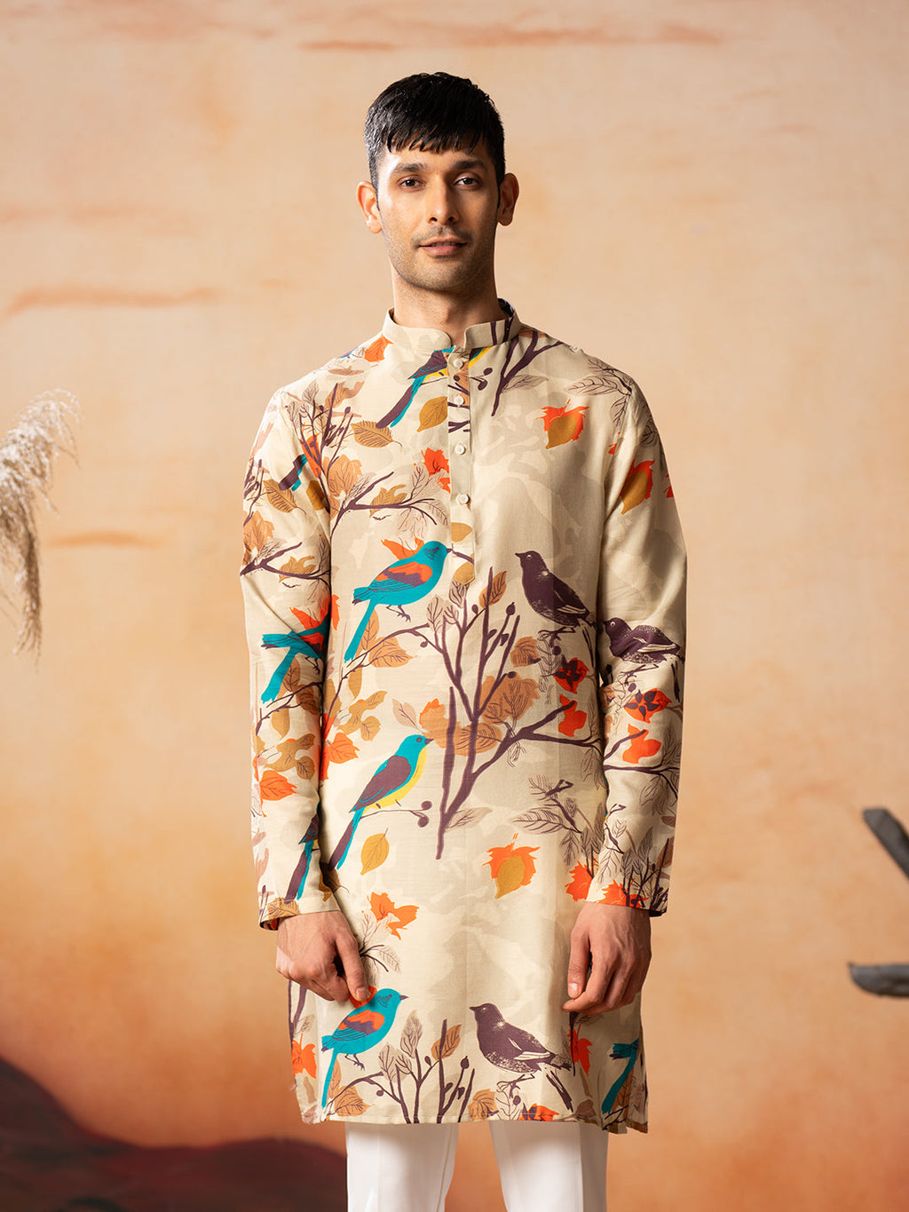 Serenity Bird Themed Print Cotton Kurta by Hilo Design