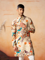Serenity Bird Themed Print Cotton Kurta by Hilo Design