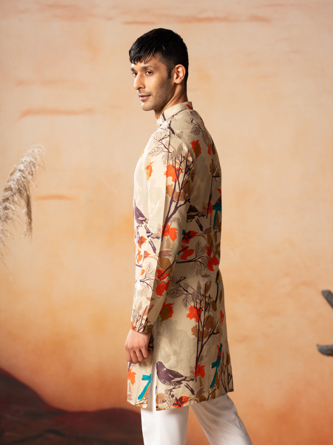 Serenity Bird Themed Print Cotton Kurta by Hilo Design