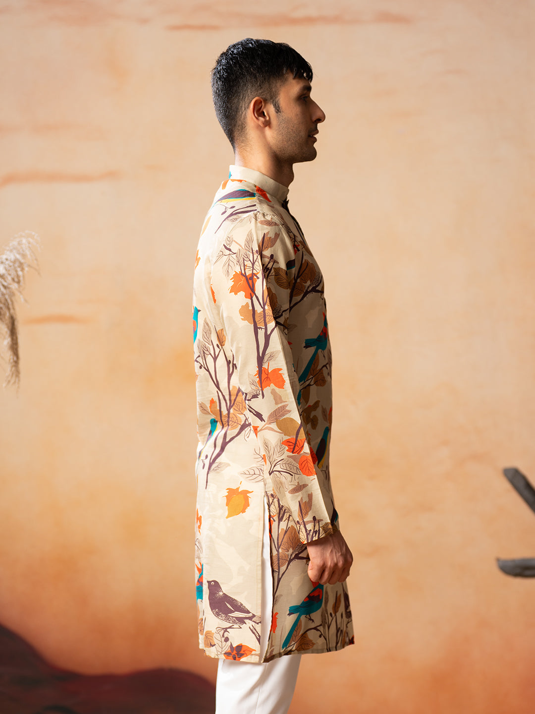 Serenity Bird Themed Print Cotton Kurta by Hilo Design