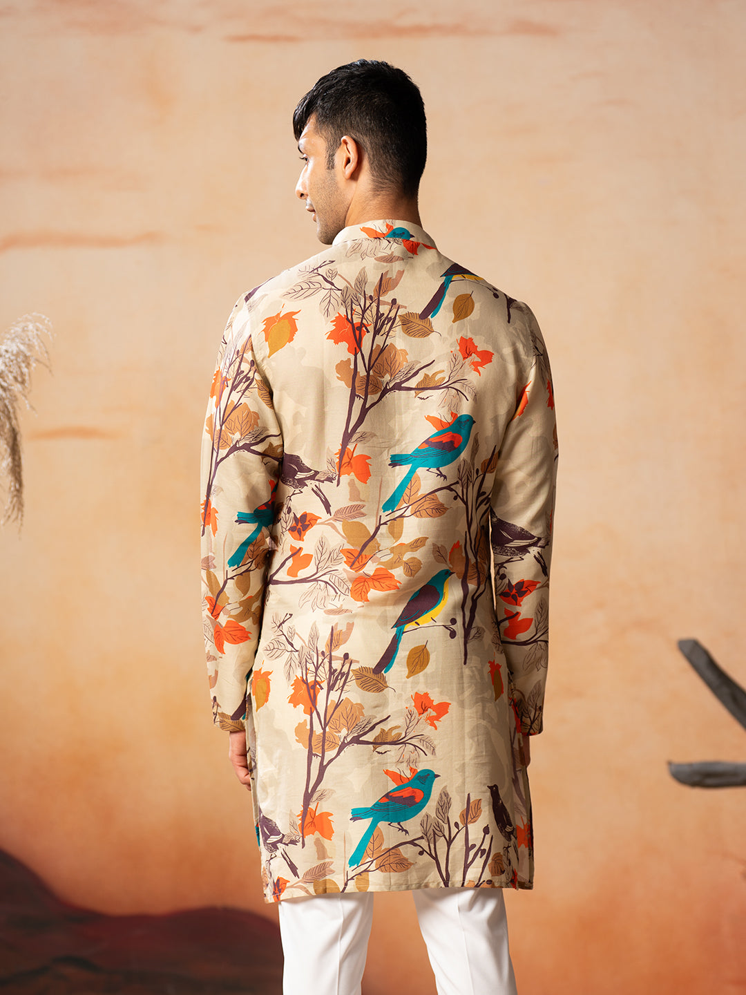 Serenity Bird Themed Print Cotton Kurta by Hilo Design