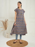 InWeave Women's Ink Blue Small Paisley Kalamkari A Line Dress