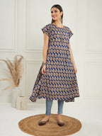 InWeave Women's Ink Blue Small Paisley Kalamkari A Line Dress