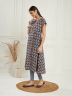 InWeave Women's Ink Blue Small Paisley Kalamkari A Line Dress