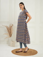 InWeave Women's Ink Blue Small Paisley Kalamkari A Line Dress
