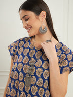InWeave Women's Ink Blue Small Paisley Kalamkari A Line Dress