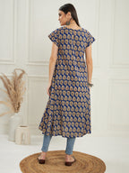 InWeave Women's Ink Blue Small Paisley Kalamkari A Line Dress