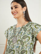 InWeave Women's Sage Green Paisley Print A Line Dress - Distacart