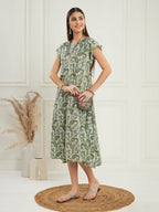 InWeave Women's Sage Green Paisley Print A Line Dress - Distacart
