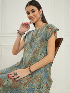 InWeave Women's Dull Green Leaf Floral Print A Line Dress - Distacart