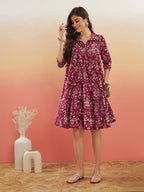 InWeave Women's Wine Cream Floral Print Flared Dress - Distacart