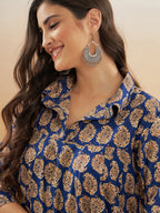 InWeave Women's Ink Blue Small Paisley Kalamkari Flared Dress - Distacart