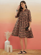 InWeave Women's Black Small Paisley Kalamkari Flared Dress - Distacart