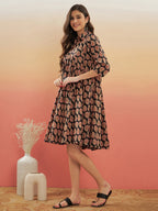 InWeave Women's Black Small Paisley Kalamkari Flared Dress - Distacart