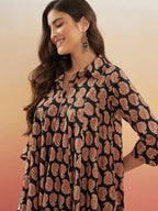 InWeave Women's Black Small Paisley Kalamkari Flared Dress - Distacart