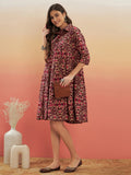 InWeave Women's Wine Ikkat Print Flared Dress - Distacart