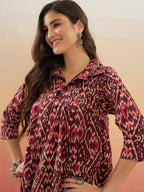 InWeave Women's Wine Ikkat Print Flared Dress - Distacart