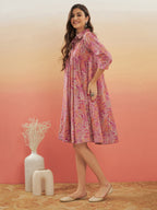 InWeave Women's Pink Coral Floral Print Flared Dress - Distacart