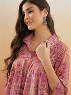 InWeave Women's Pink Coral Floral Print Flared Dress - Distacart