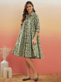InWeave Women's Sage Green Paisley Print Flared Dress - Distacart