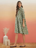 InWeave Women's Sage Green Paisley Print Flared Dress - Distacart