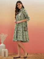 InWeave Women's Sage Green Paisley Print Flared Dress - Distacart