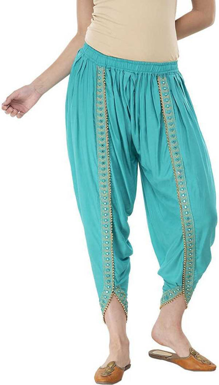 PAVONINE Rama Green Color Embellished Beetel Rayon Fabric Patiala For Women & Girls
