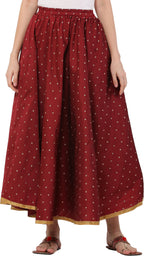 PAVONINE Maroon Color Golden Zari Work Satan Fabric Maxi Skirt For Women - Distacart