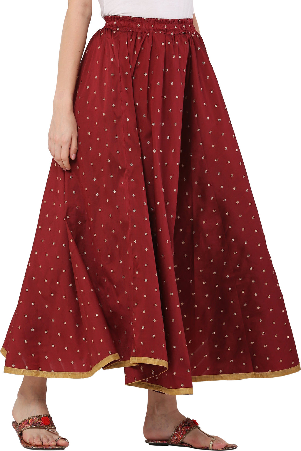 PAVONINE Maroon Color Golden Zari Work Satan Fabric Maxi Skirt For Women - Distacart