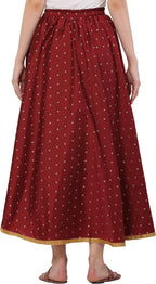 PAVONINE Maroon Color Golden Zari Work Satan Fabric Maxi Skirt For Women - Distacart