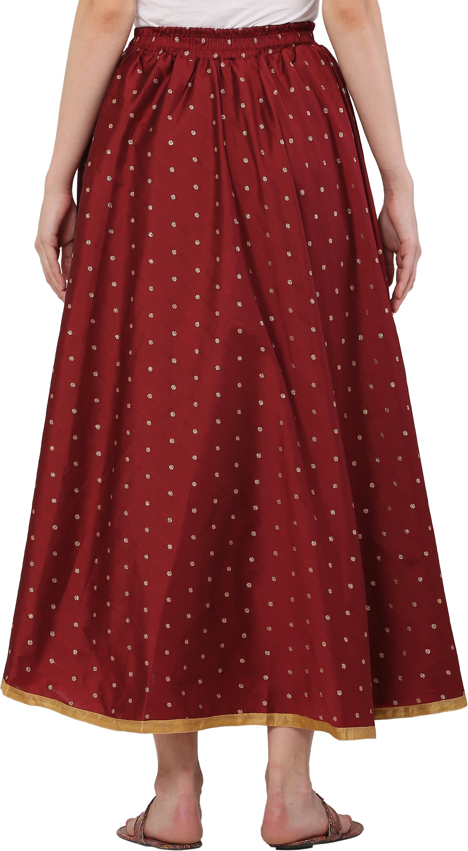 PAVONINE Maroon Color Golden Zari Work Satan Fabric Maxi Skirt For Women - Distacart