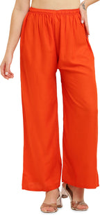 PAVONINE Orange Color Straight Fit Rayon Fabric Palazzo - Distacart