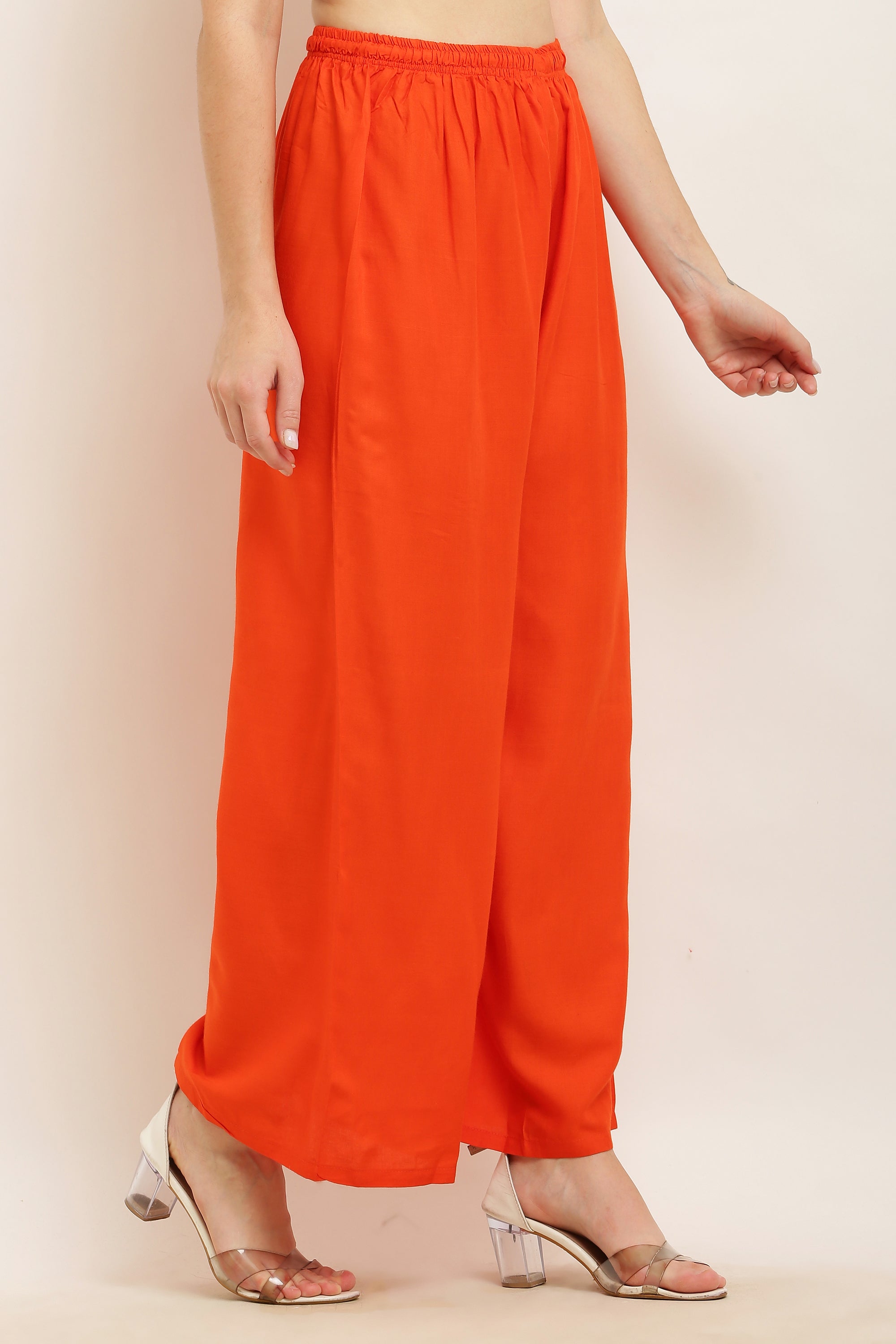 PAVONINE Orange Color Straight Fit Rayon Fabric Palazzo - Distacart