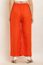 PAVONINE Orange Color Straight Fit Rayon Fabric Palazzo - Distacart